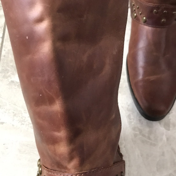 BROWN Leather Studded Strap Mid Calf Boots | Women |  7 - Picture 8 of 16